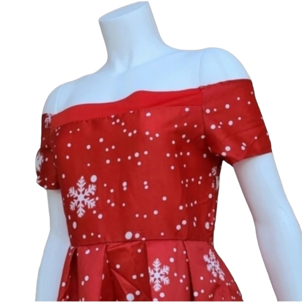 VINTAGE CHRISTMAS HOLIDAY Dress Small 4 6 Rockabilly Pin Up Off Shoulder Festive - Picture 4 of 14